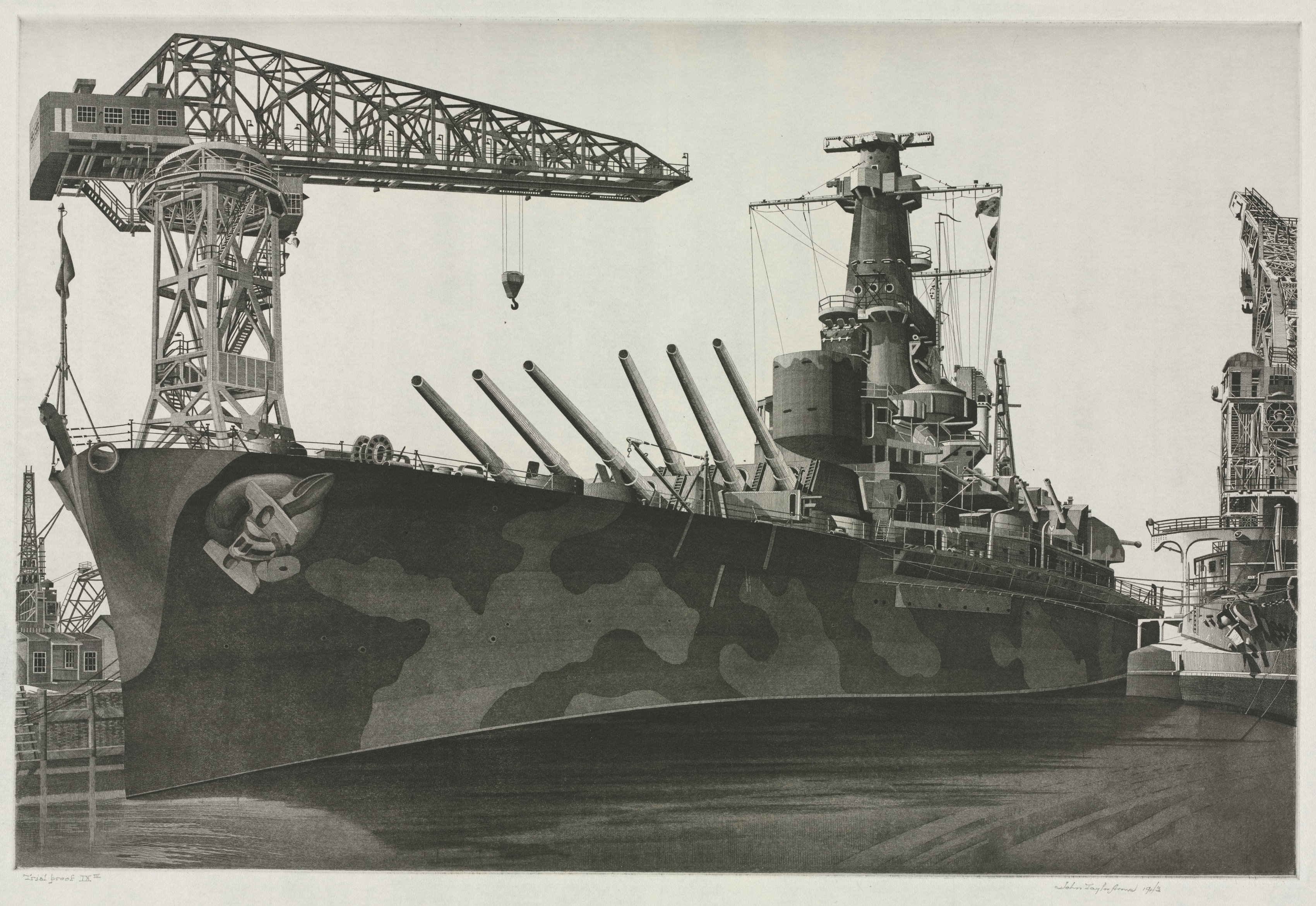 U.S. Navy Series No. 1: Battle Wagon-U.S.S. Alabama Outfitting at Norfolk Navy Yard, Crance Ship Kearsage Alongside-1942