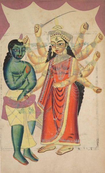 Durga (verso), from a Kalighat album