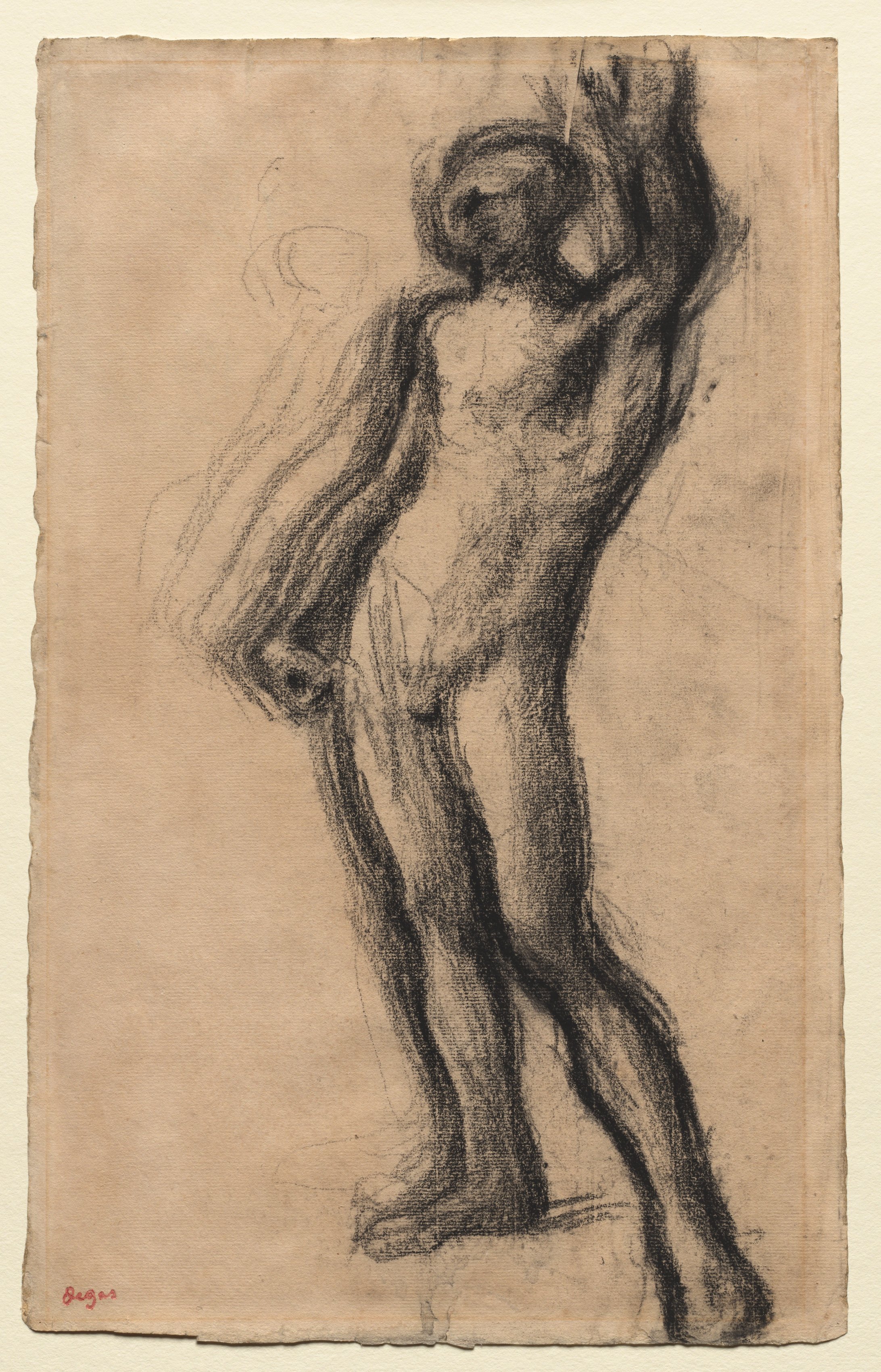 Nude Man Standing, with Left Hand Raised