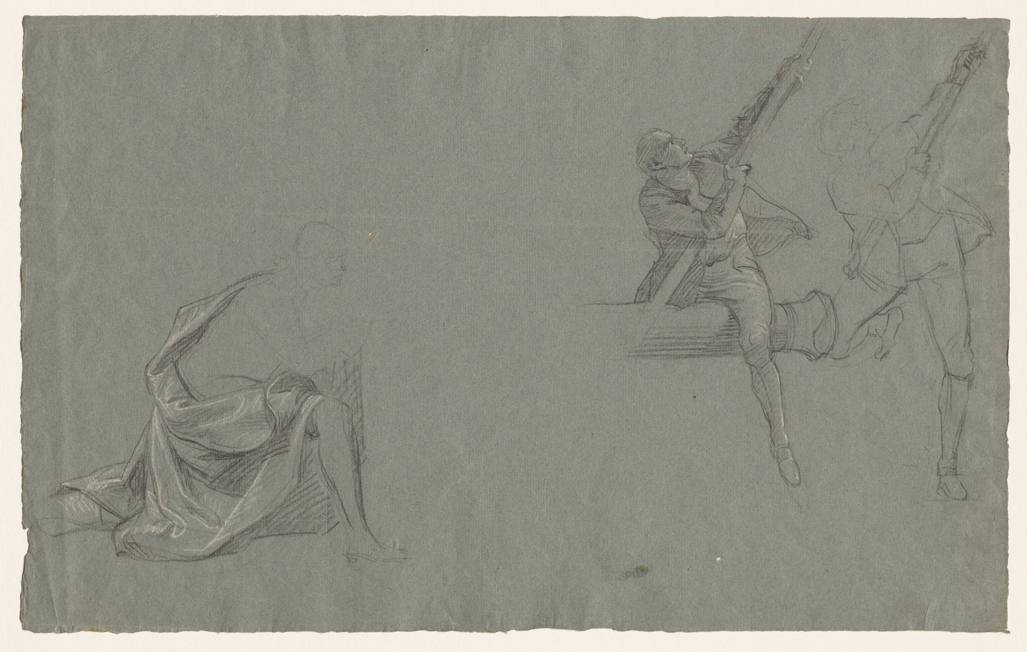 Drapery Study; Two Figures Pulling a Pole