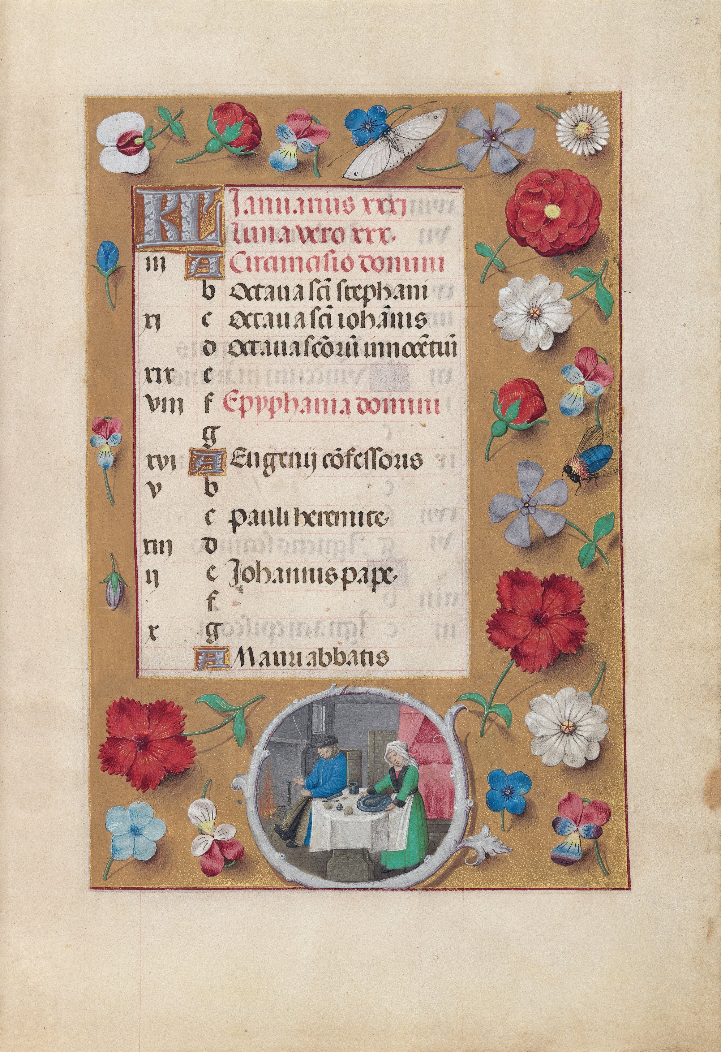 Hours of Queen Isabella the Catholic, Queen of Spain:  Fol. 2r, January - Feast
