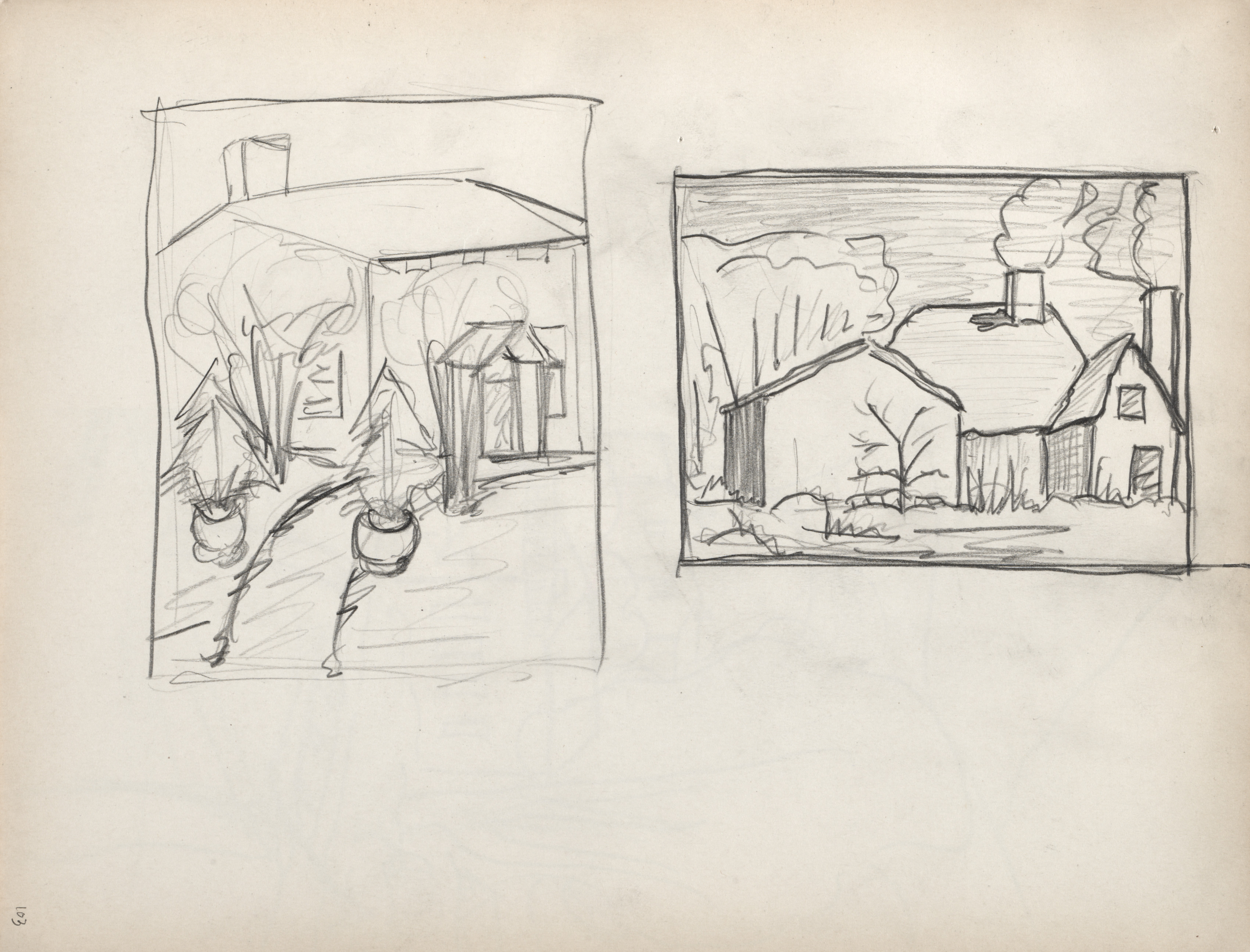 Sketchbook No. 2, page 103: Two vignettes of houses
