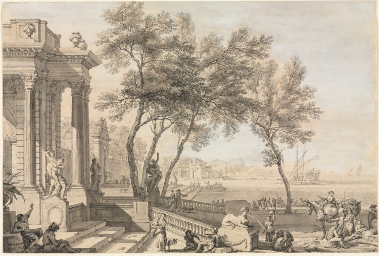 Fantastic Harbor Scene with Architecture and Figures
