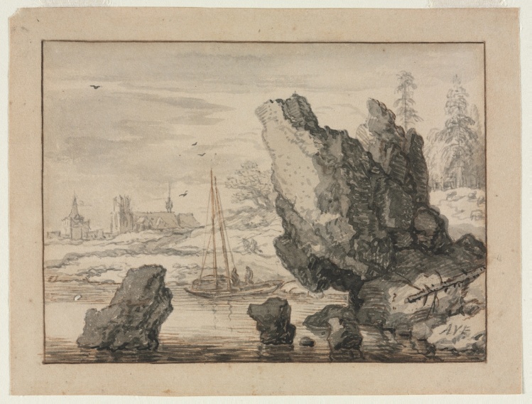 A Rocky Cove with Fishing Boats