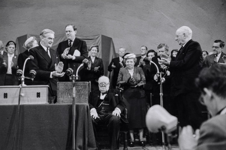 Conservative Party Congress: Winston Churchill Seated, Anthony Eden Clapping, Blackpool, England