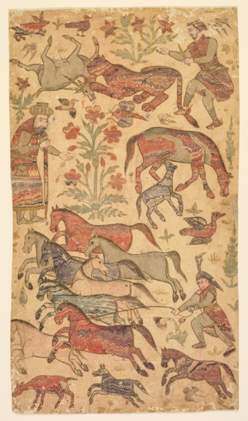 A marbled picture of Rustam catching Rakhsh