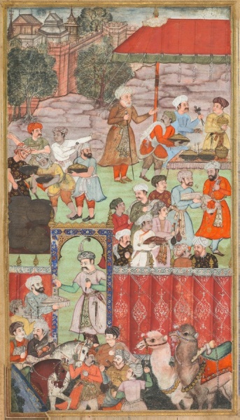 A feast for Babur hosted by his half-brother Jahangir Mirza in Ghazni in May 1505, from a Babur-nama (Memoirs of Babur)