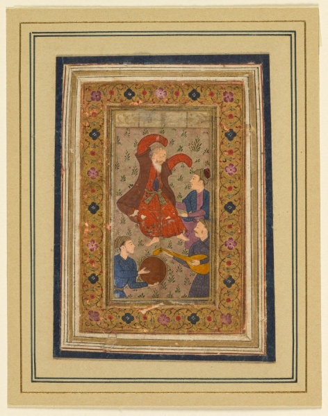 A dancing dervish and three musicians, from a Divan (Collected Poems) of Urfi (Persian, 1555–1591)