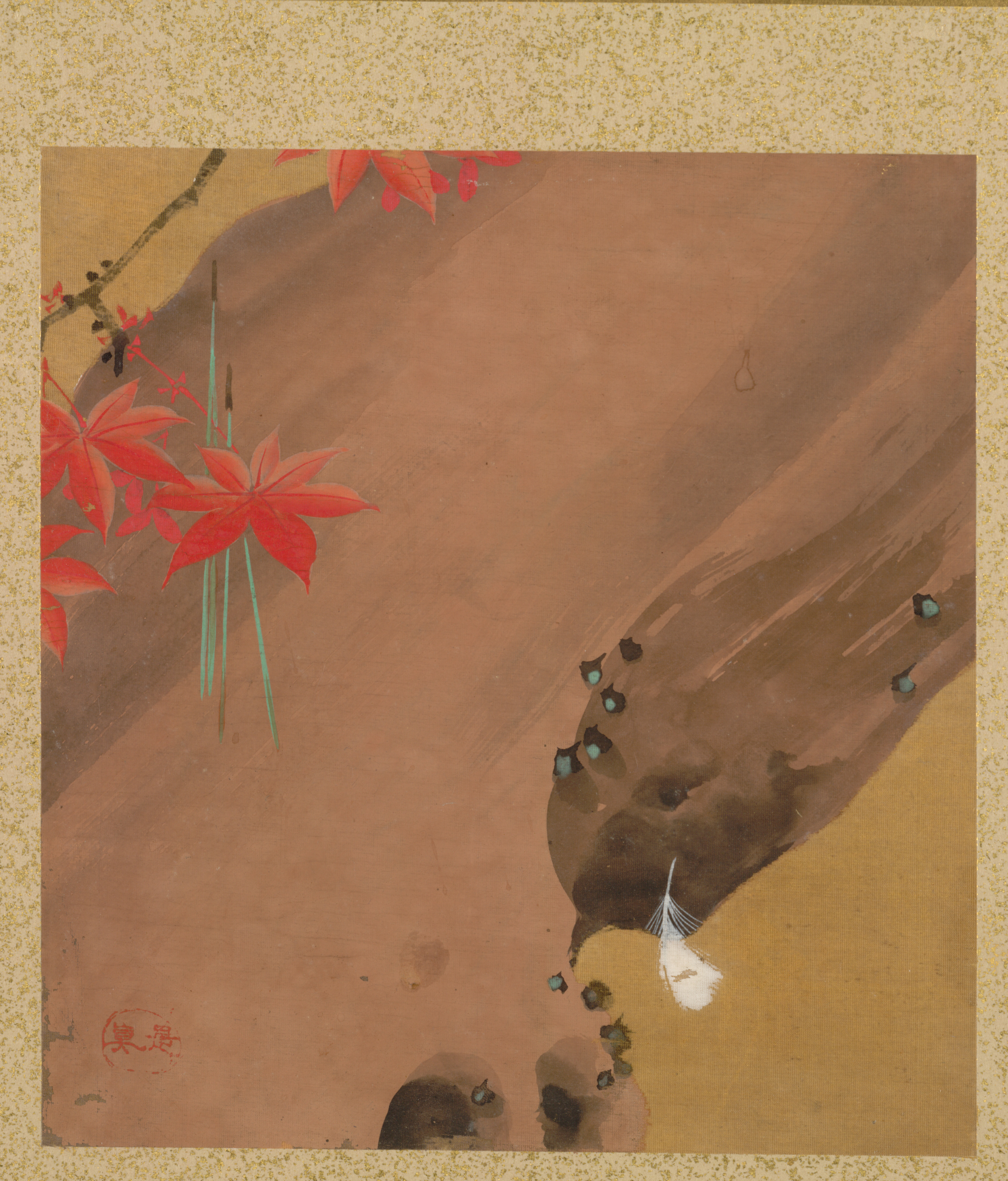 Maple Leaves and Feather from Album of Paintings by the Venerable Zeshin