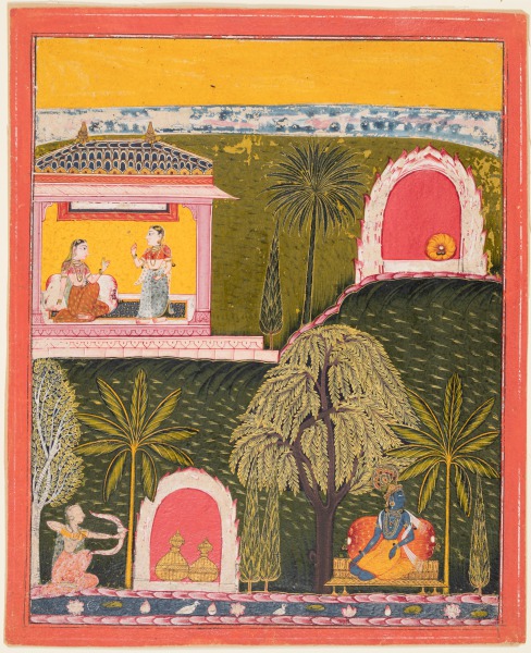 Rati, the Goddess of Erotic Love, Takes Aim at Krishna, from a Rasikapriya