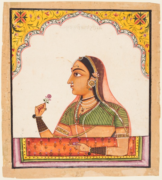 Noblewoman at a Jharokha Window Holding a Rose, from a Portraits of Women series