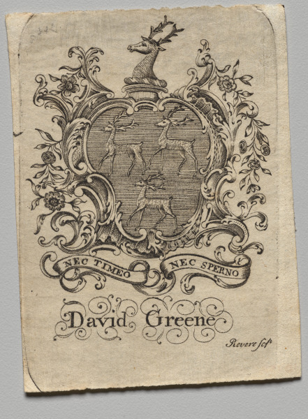Bookplate:  Coat of Arms with David Greene inscribed below
