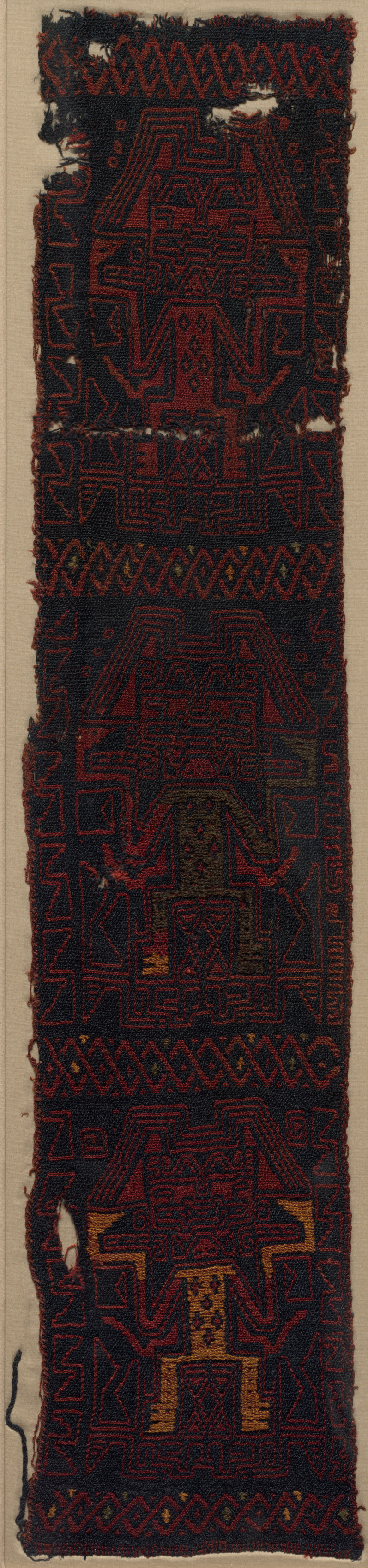 Textile Fragment with Three Frontal Deities and Interlace Pattern