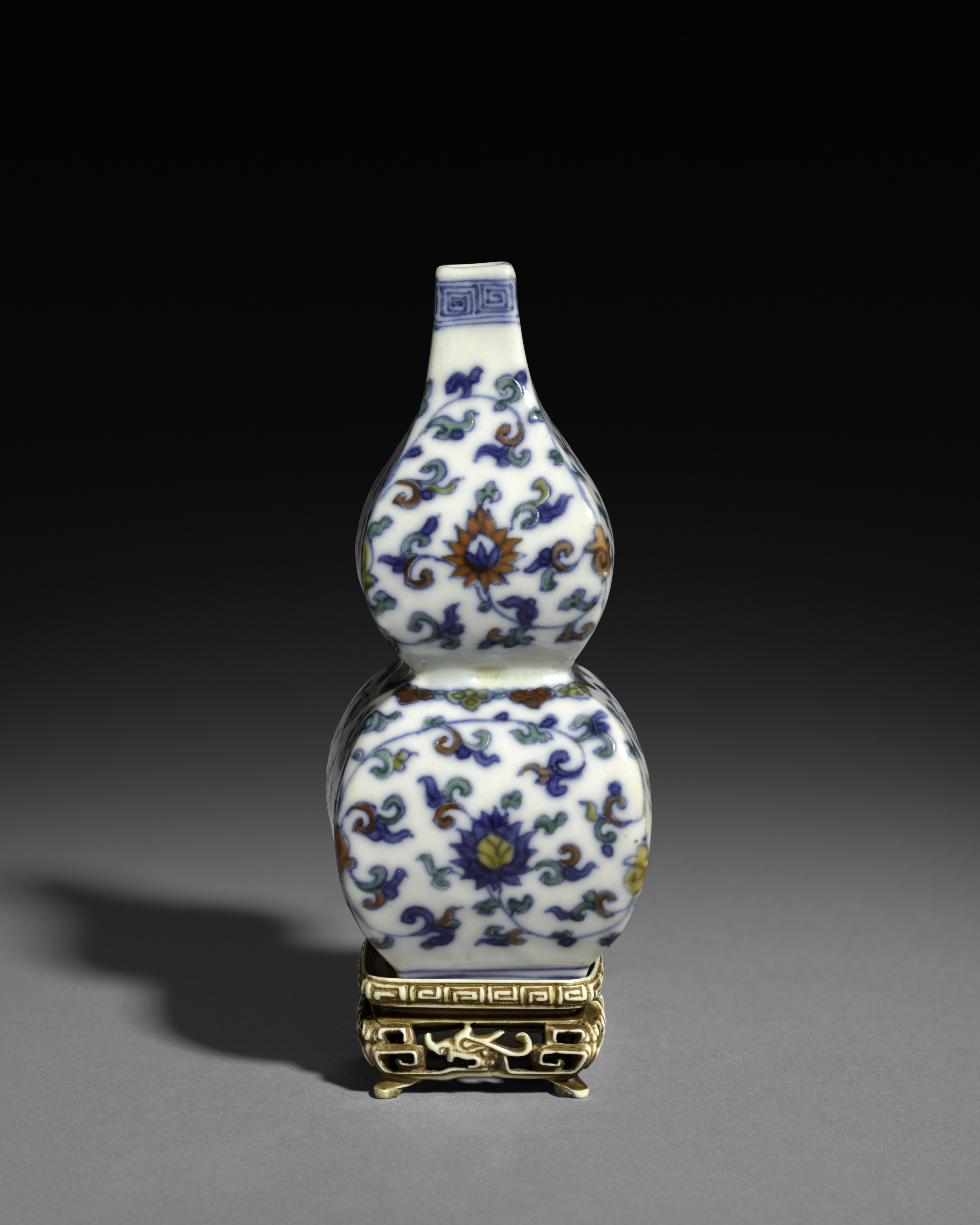 Square Double-Gourd Vase with Floral Scrolls