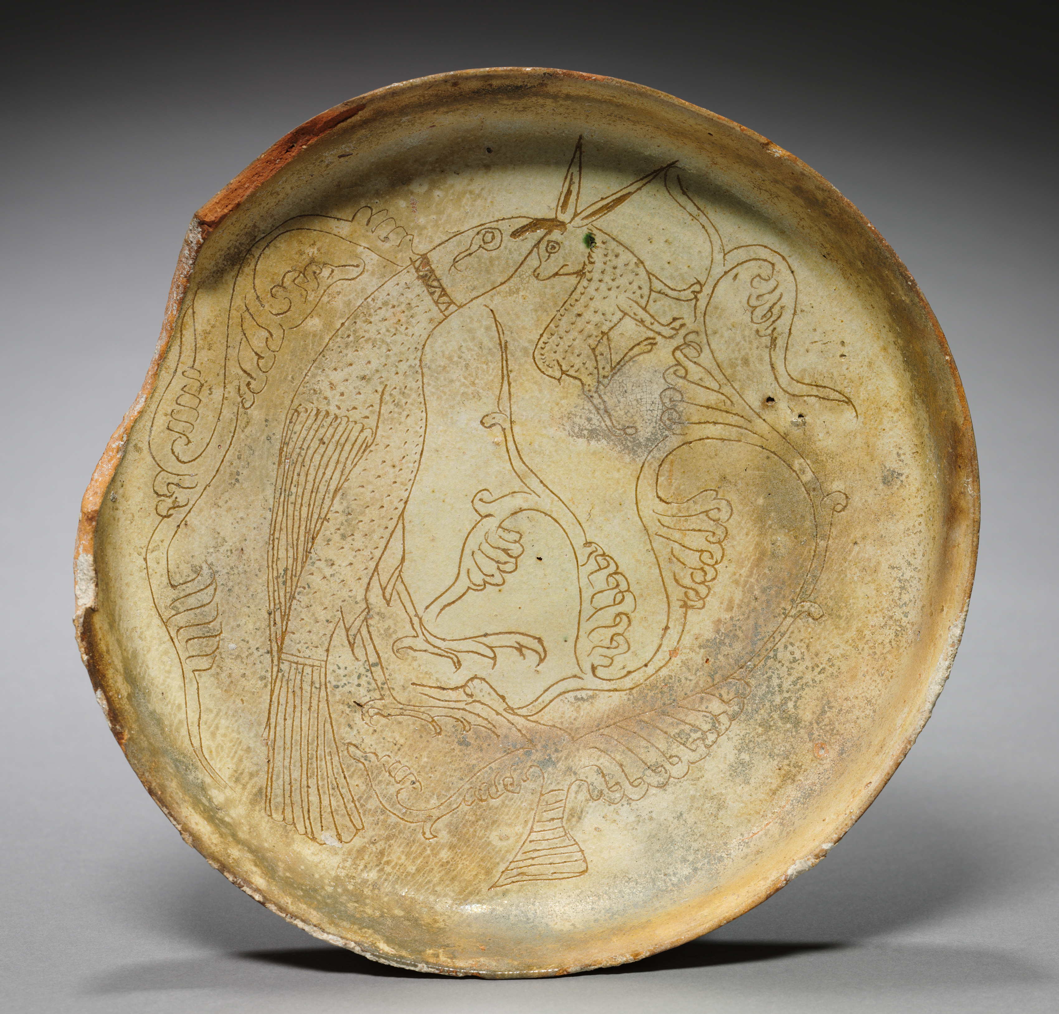 Deep Plate with Hawk, Rabbit, and Foliage