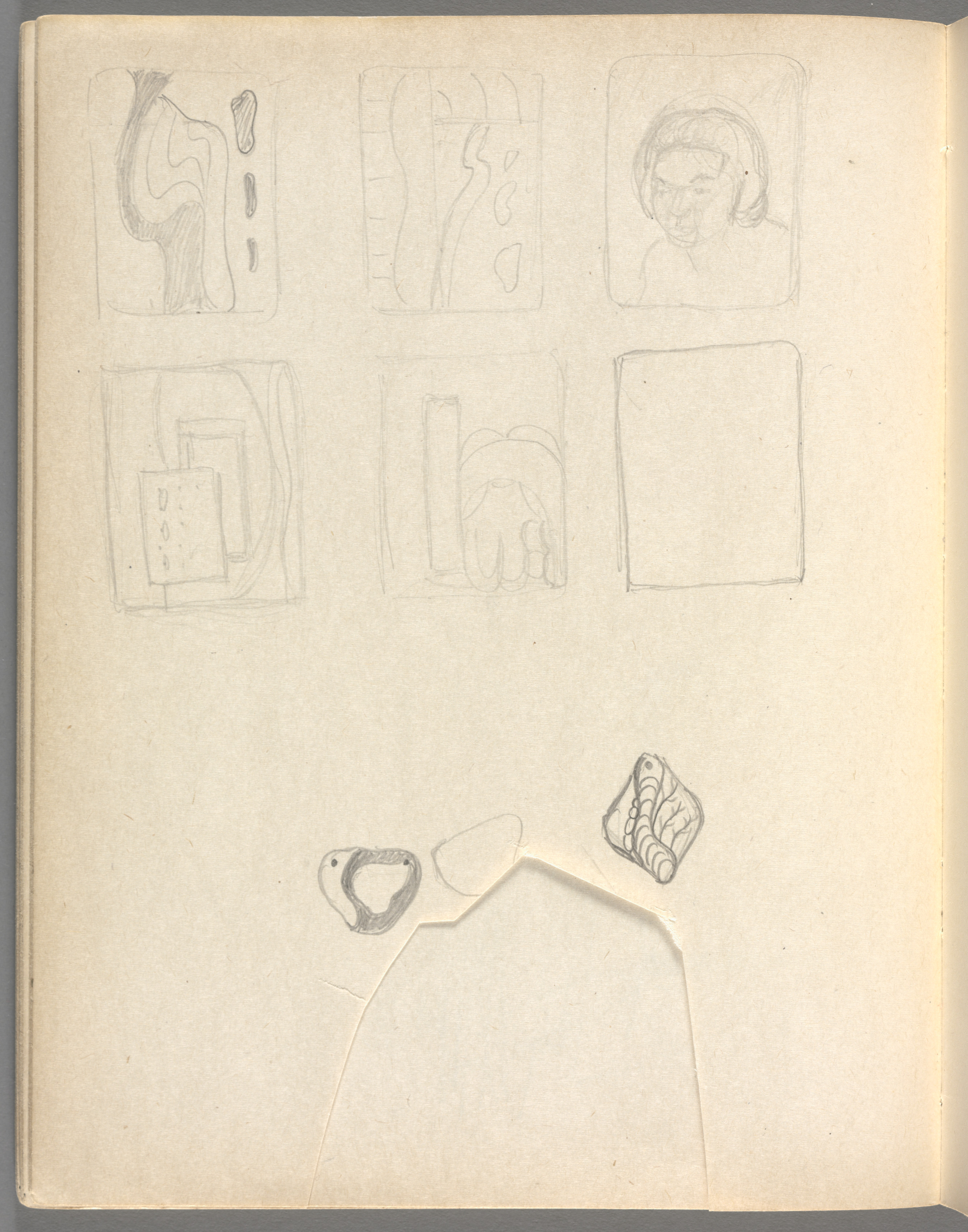 Sketchbook No. 6, page 86: Pencil 6 rectangles with designs for enamels