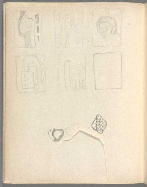 Sketchbook No. 6, page 86: Pencil 6 rectangles with designs for enamels