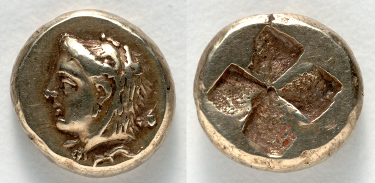 Hecte: Head of Omphale (obverse); Incuse Square (reverse)