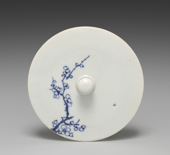 Lid for a Sake Pourer with Chrysanthemum, Orchid, and Plum