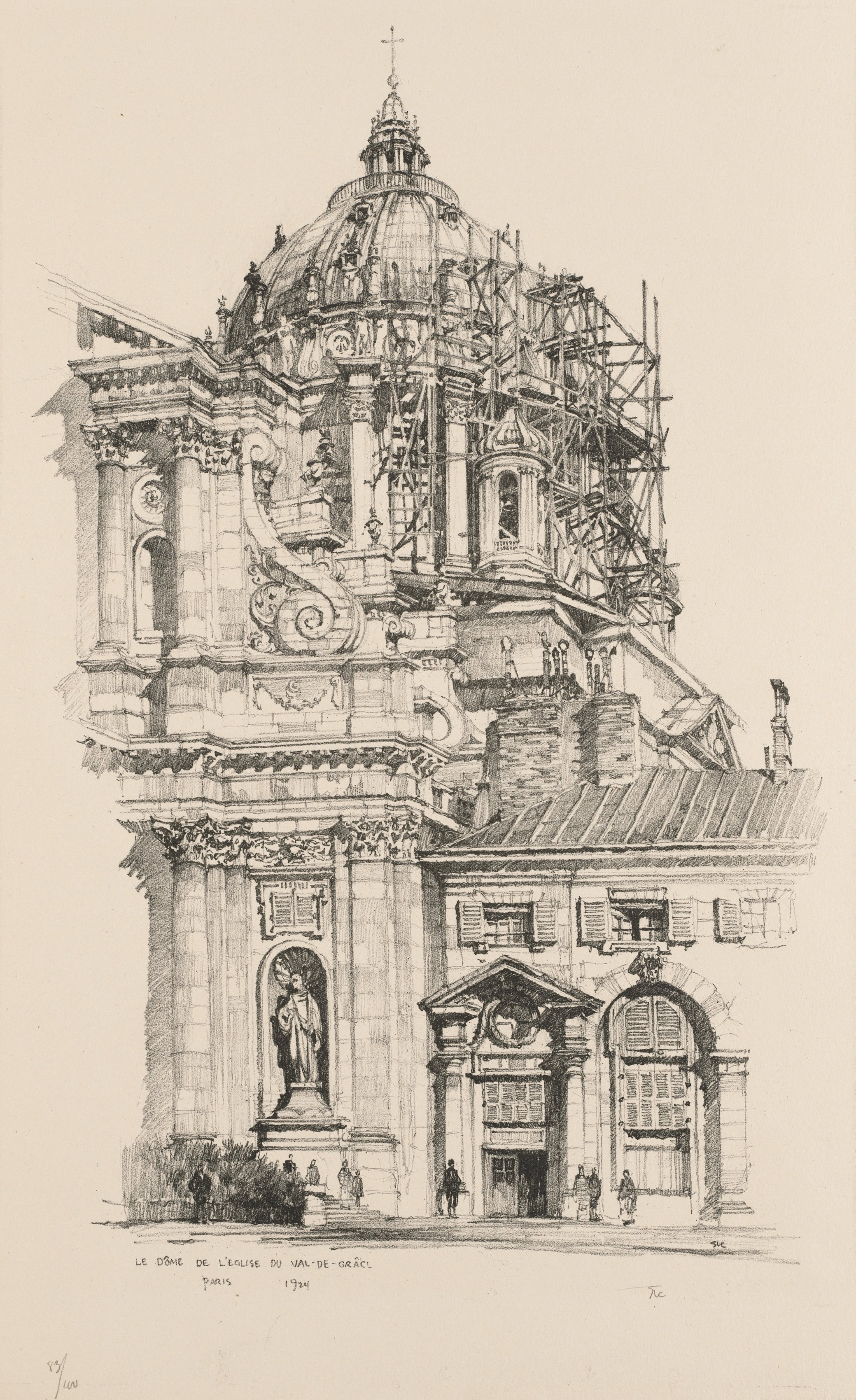 Twenty Lithographs of Old Paris (Vingt Lithographies du Vieux Paris): Le Dôme de l'Église du Val de Grâce, Paris