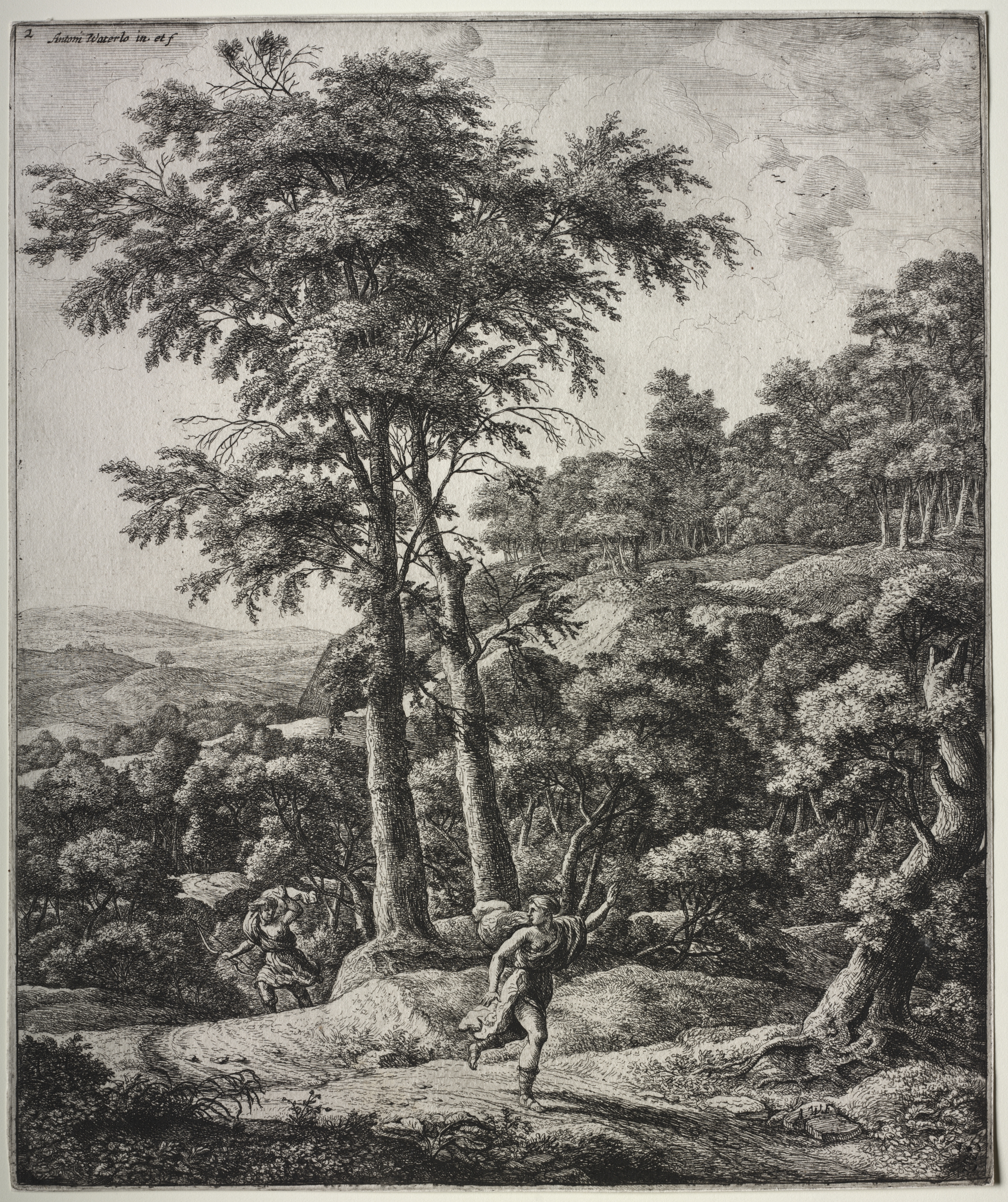 Six large upright landscapes with scenes from Ovid's Metamorphoses: Apollo and Daphne