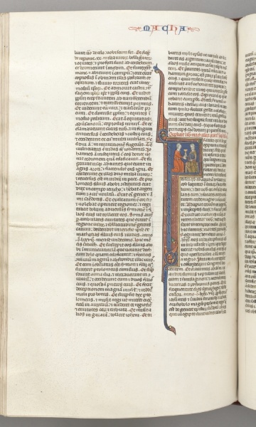 Fol. 382v, Maccabees II, historiated initial F, a golden chalice presented to a Jew