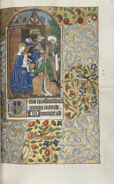 Book of Hours (Use of Rouen): fol. 64r, Opening of Sext, Adoration of the Magi