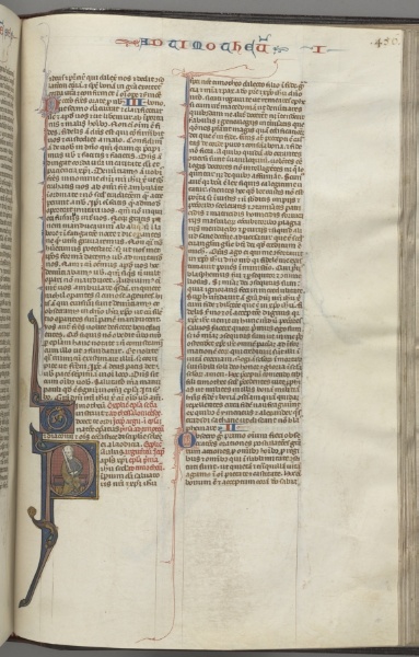 Fol. 456r, Timothy I, historiated initial P, Paul seated