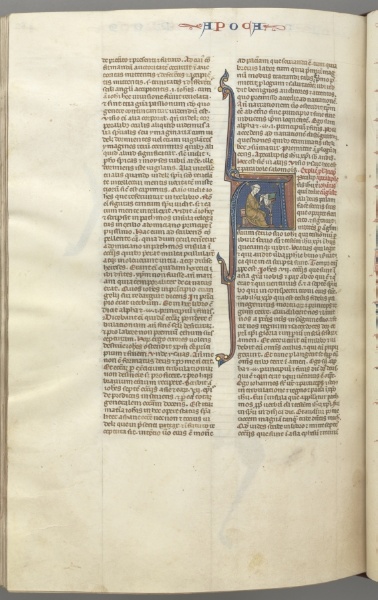 Fol. 482v, Revelations, historiated initial A, John seated at a desk writing to the Seven Churches of Asia