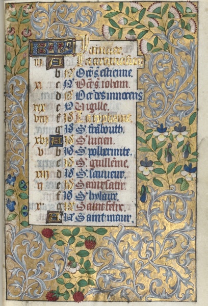 Book of Hours (Use of Rouen): fol. 1r, Calendar Page for January