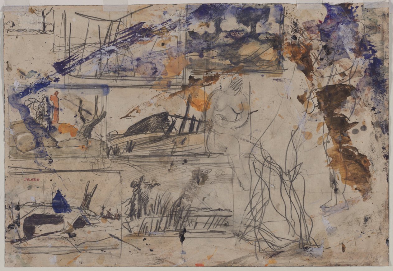 Sketches of Figures; Compositional Sketches (verso), Mario Sironi, first half 1900s