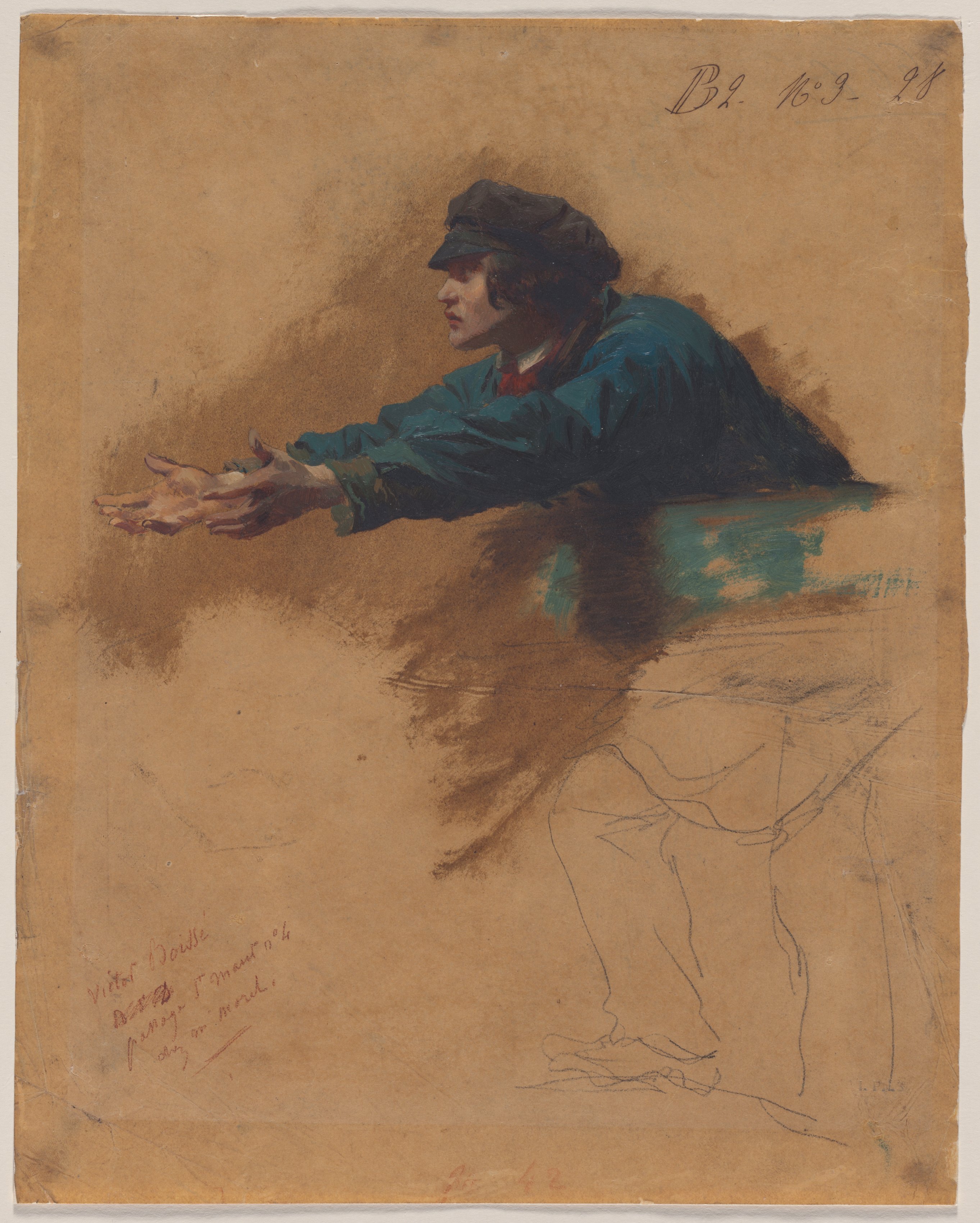 Young Man Leaning Forward with Outstretched Arms (Study for Soldiers Distributing Bread to the Poor)