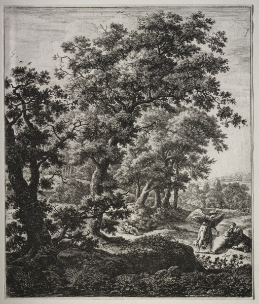Six large upright landscapes with scenes from the Old Testament: Hagar comforted by the Angel