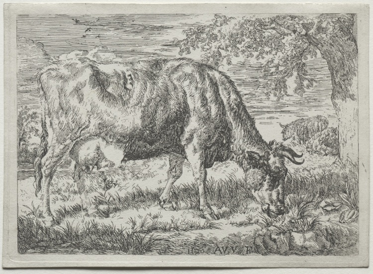 Cow and Two Sheep at the Foot of a Tree