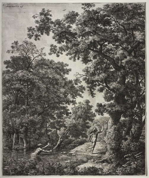 Six large upright landscapes with scenes from Ovid's Metamorphoses: Alpheus and Arethusa