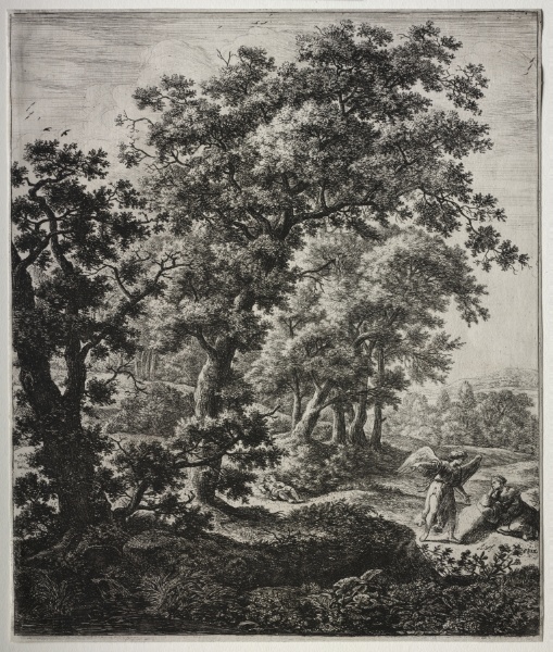 Six large upright landscapes with scenes from the Old Testament: Hagar Comforted by the Angel