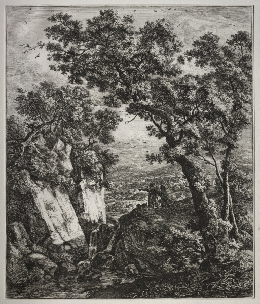 Six large upright landscapes with scenes from the Old Testament: Tobias and the Angel