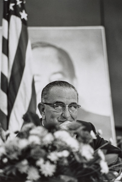 President Lyndon B. Johnson During a Press Conference Resting Head on Hand