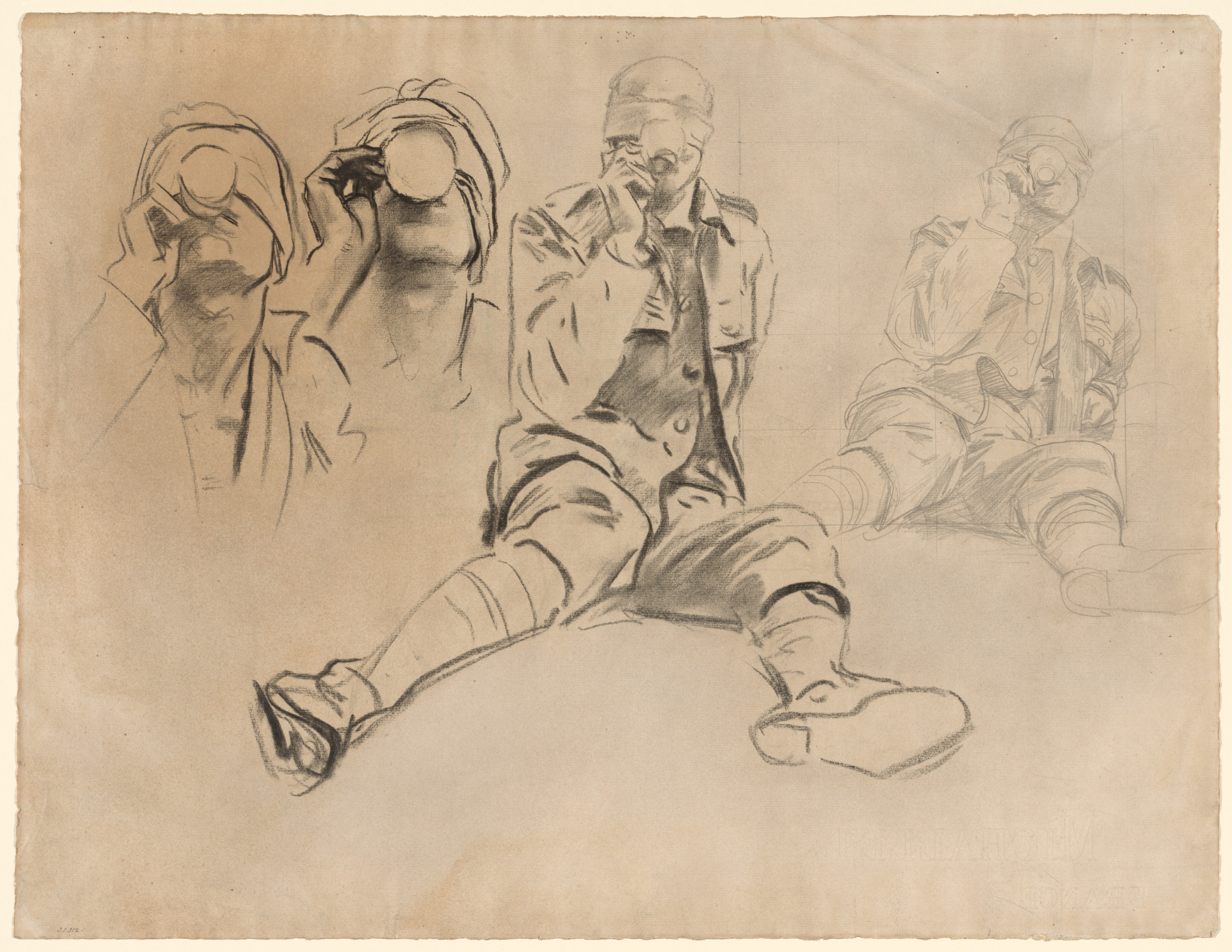 Studies of a Soldier Drinking, for Gassed (recto)
