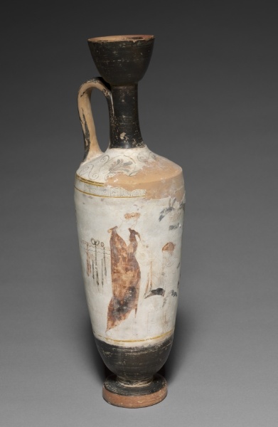 White-Ground Lekythos (Oil Vessel): Mourners at Tomb