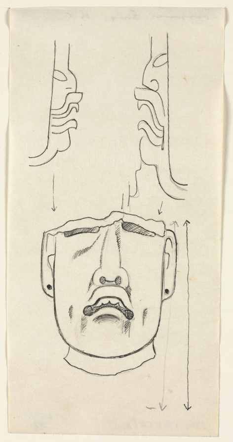 Drawing of Olmec Jade Head, Miguel Covarrubias, mid-1900s
