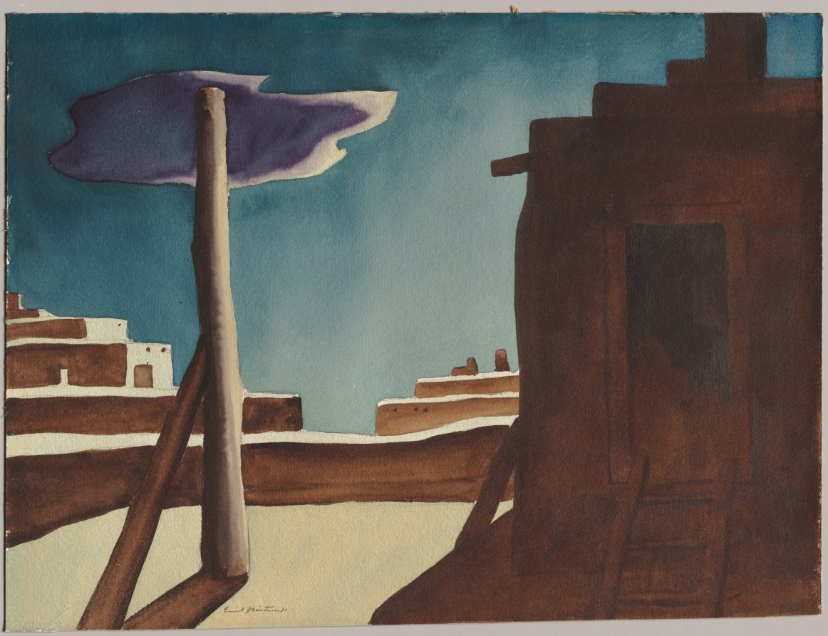 Adobe Village in Moonlight, Emil James Bisttram, 1930