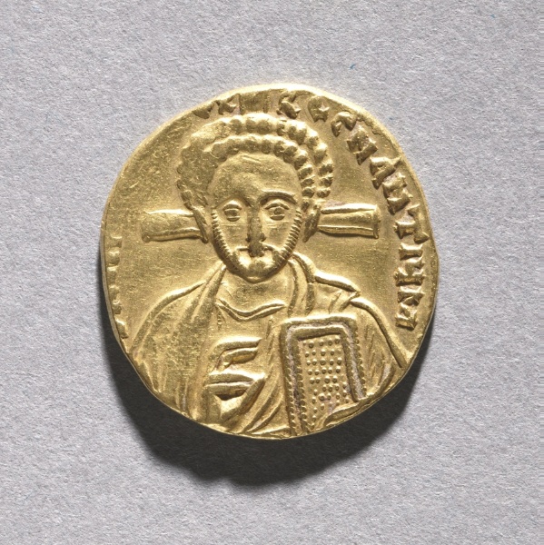 Solidus with Justinian II Rhinometus and His Son Tiberius (obverse)