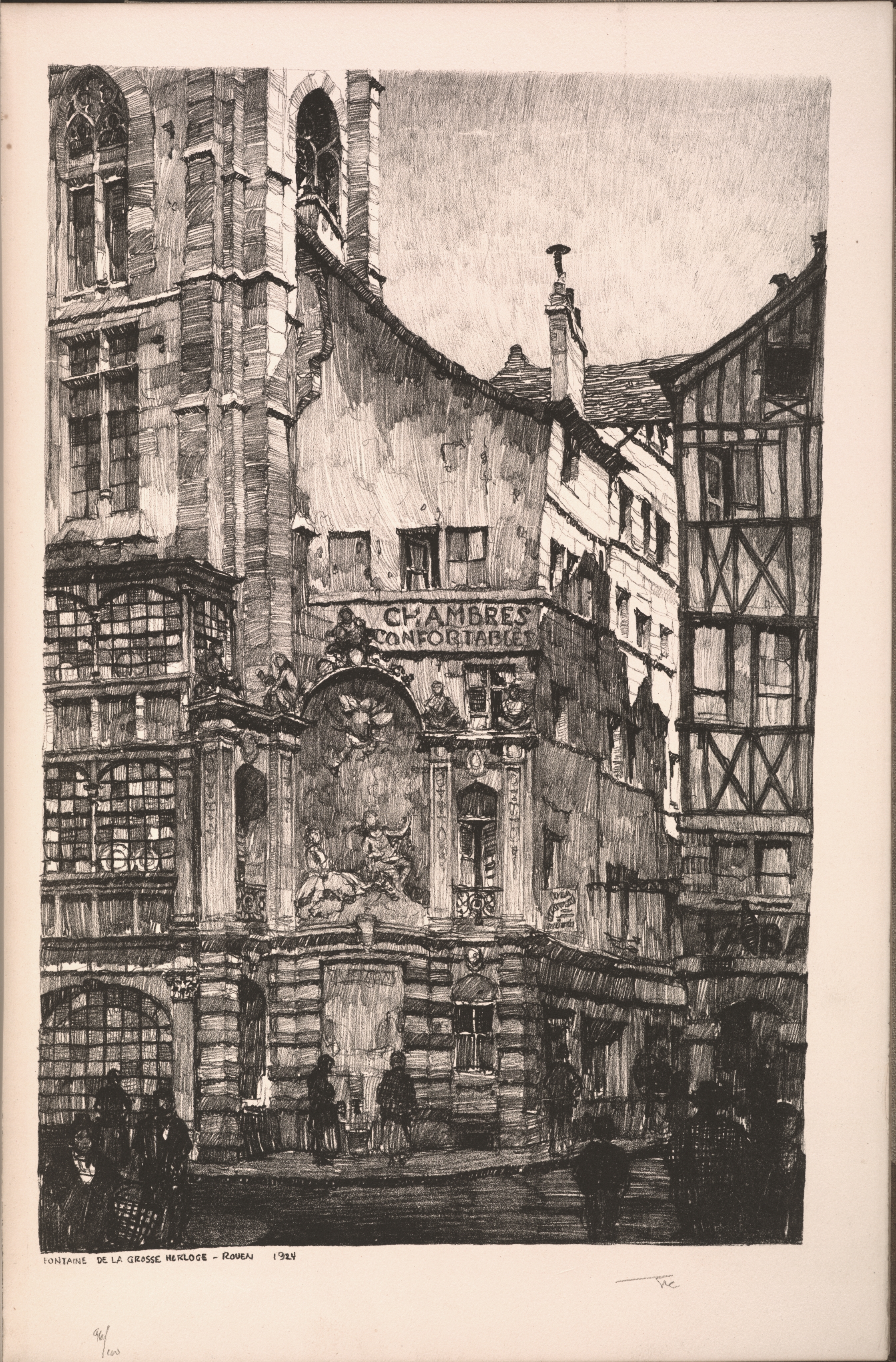 Twenty Lithographs of Old Paris: Fontaine de la Grosse Horloge, Rouen