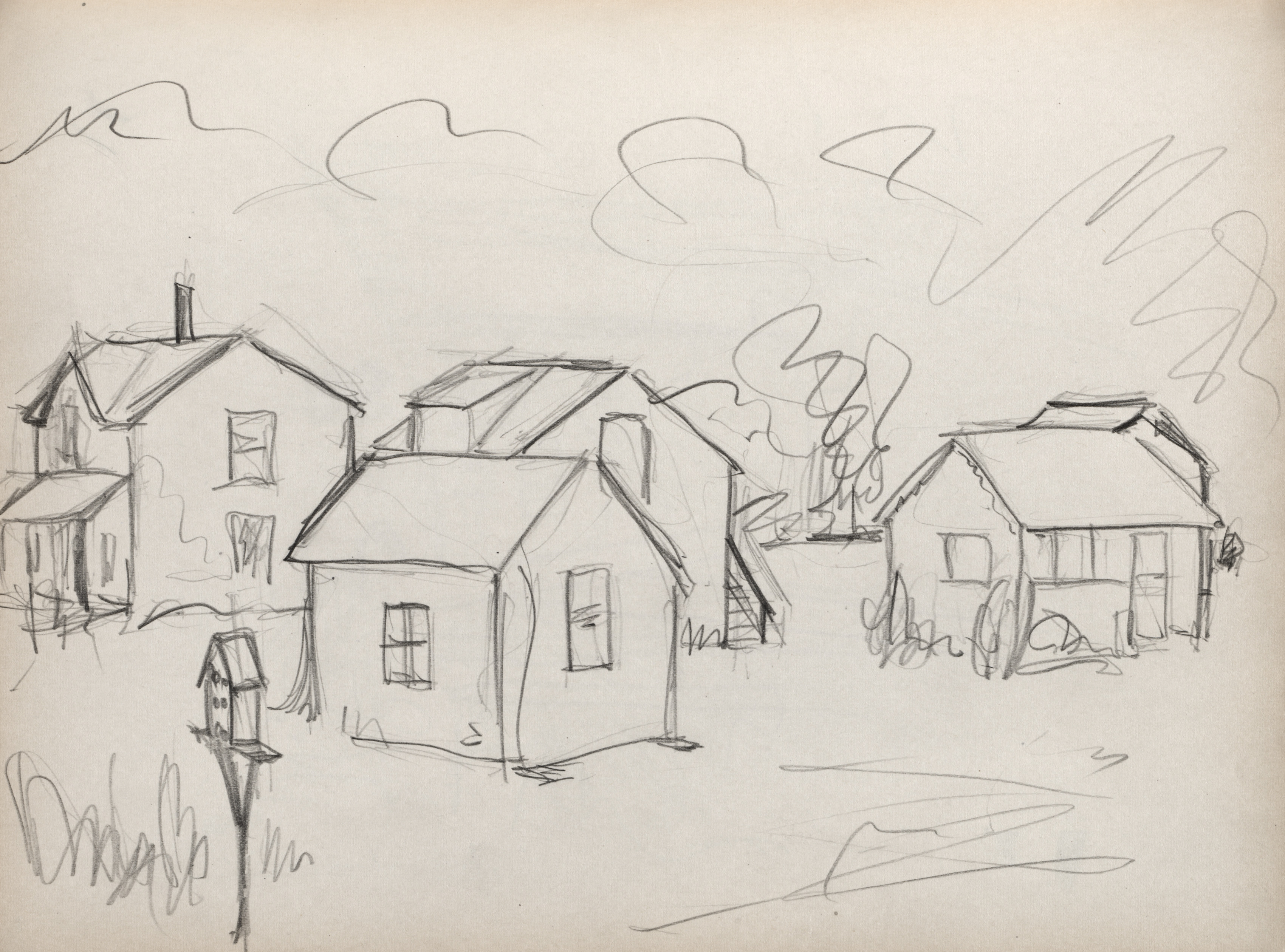 Sketchbook No. 2, page 135: Houses and birdhouse