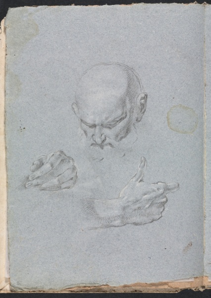 Verona Sketchbook: Head of a man with hands (page 8)