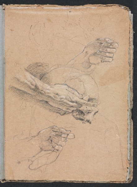 Verona Sketchbook:Study of hands and skull (page 21)