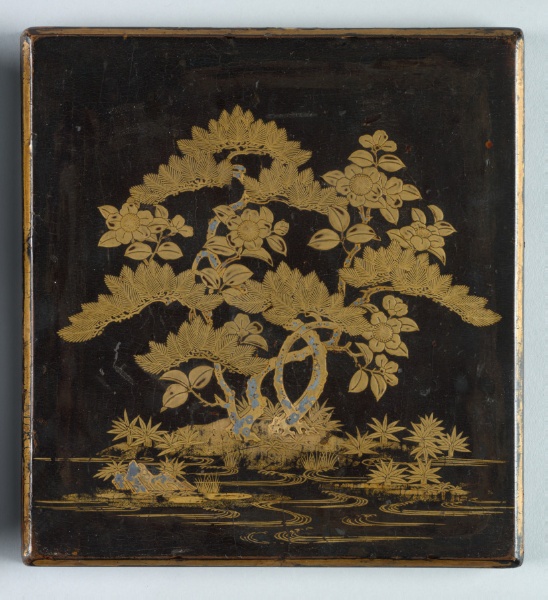 Writing Box (Suzuribako) with Design of Pine, Camellia, and Bamboo (lid)