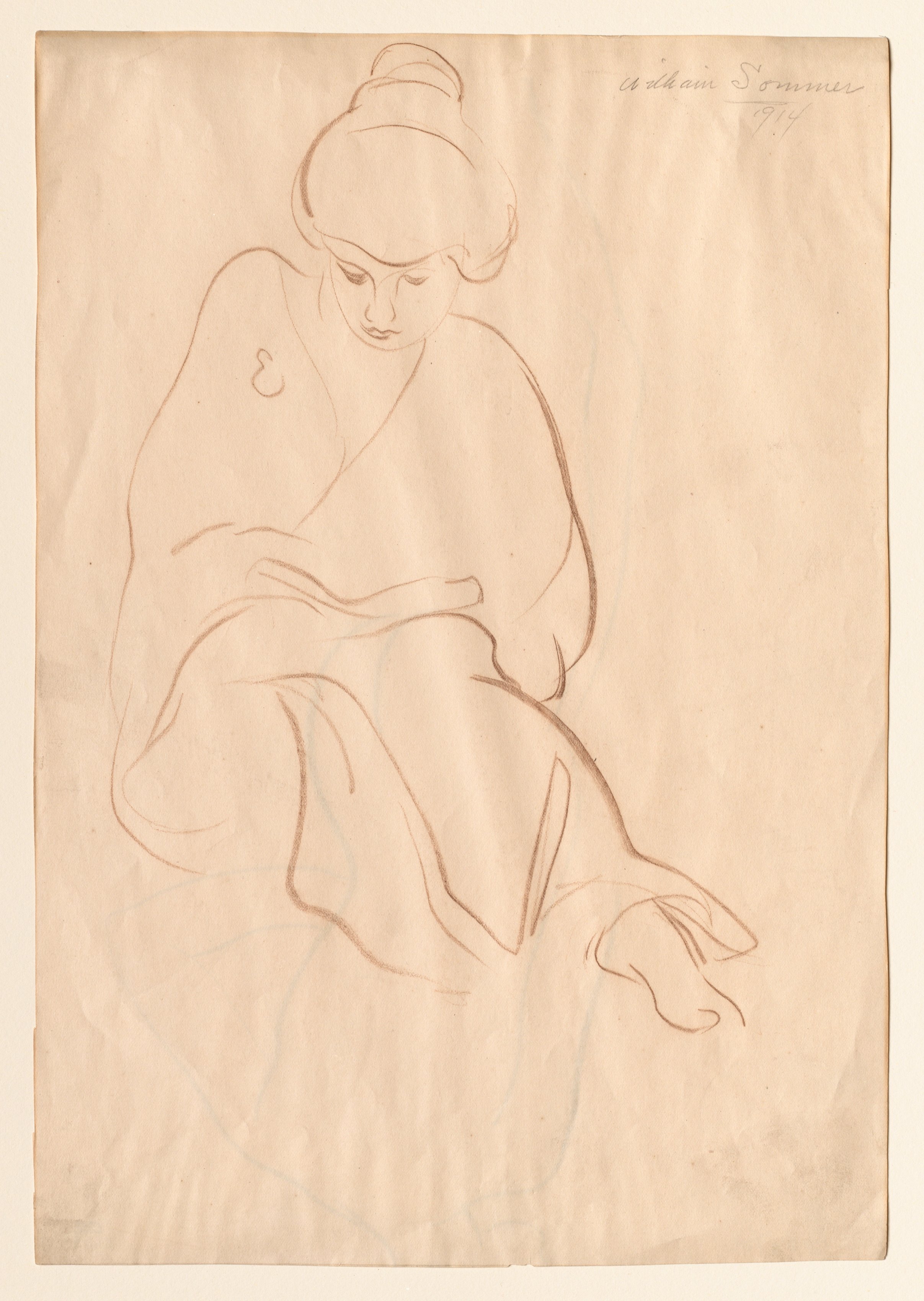 Sketches of Seated Woman in Kimono (recto)
