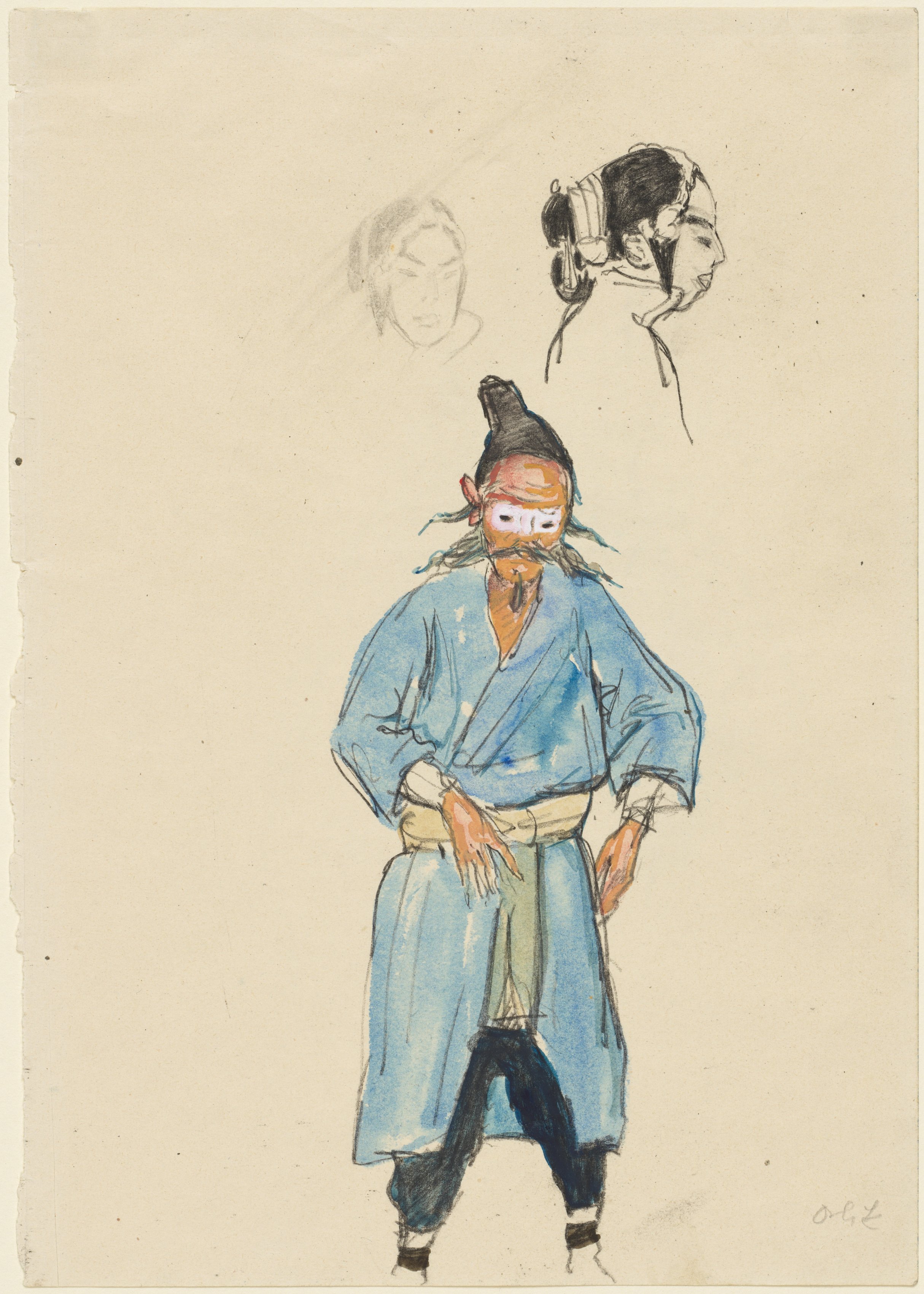 Chinese Actor and Two Sketches of a Woman's Head